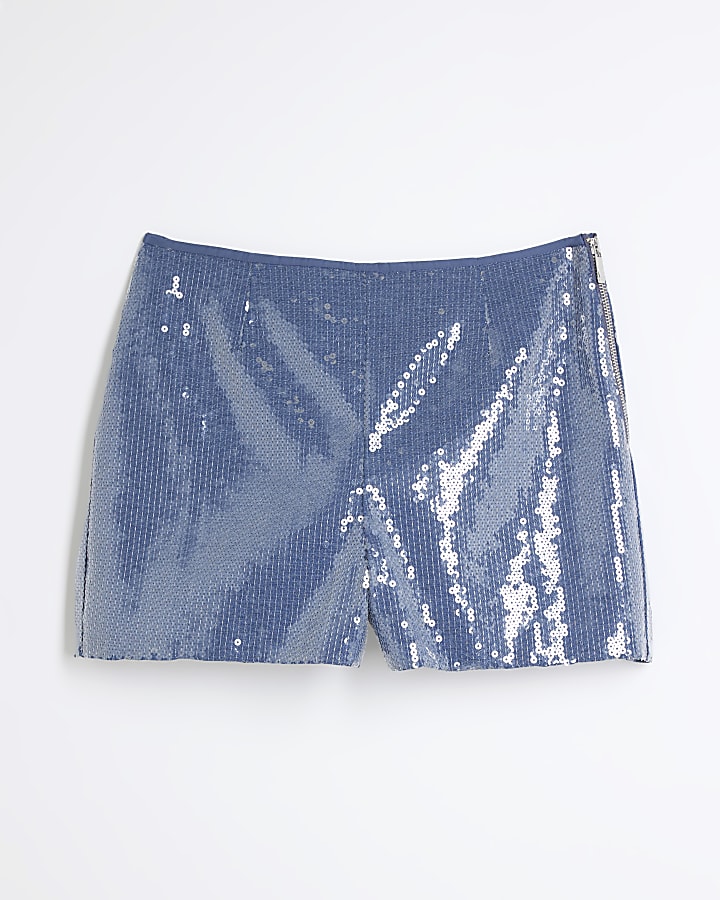 Petite Blue Sequin Shorts