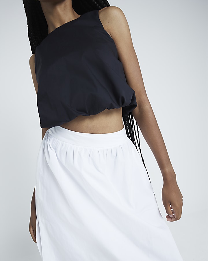 White Cotton Poplin Maxi Skirt