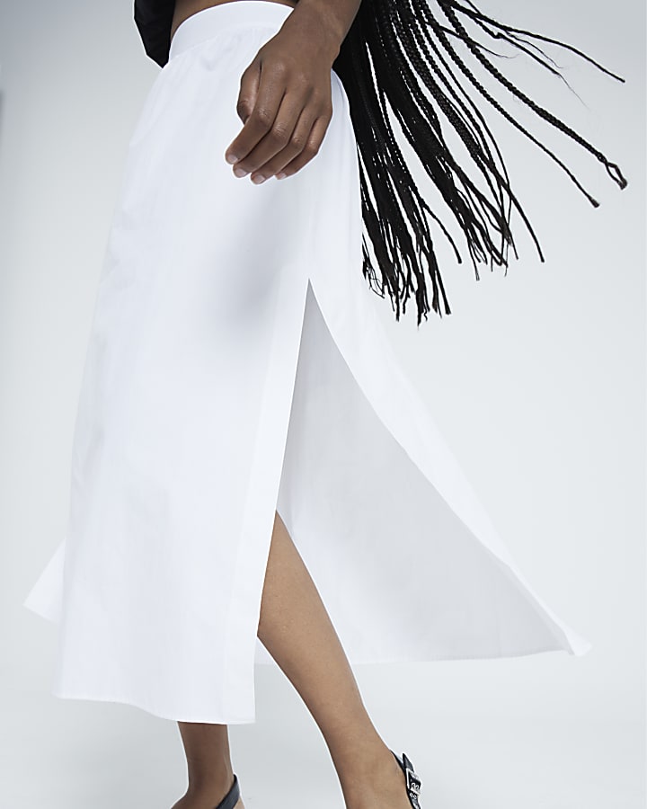 White Cotton Poplin Maxi Skirt