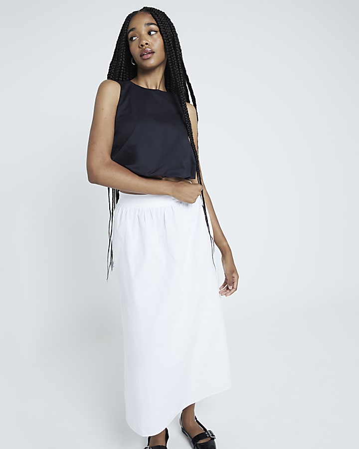 White Cotton Poplin Maxi Skirt