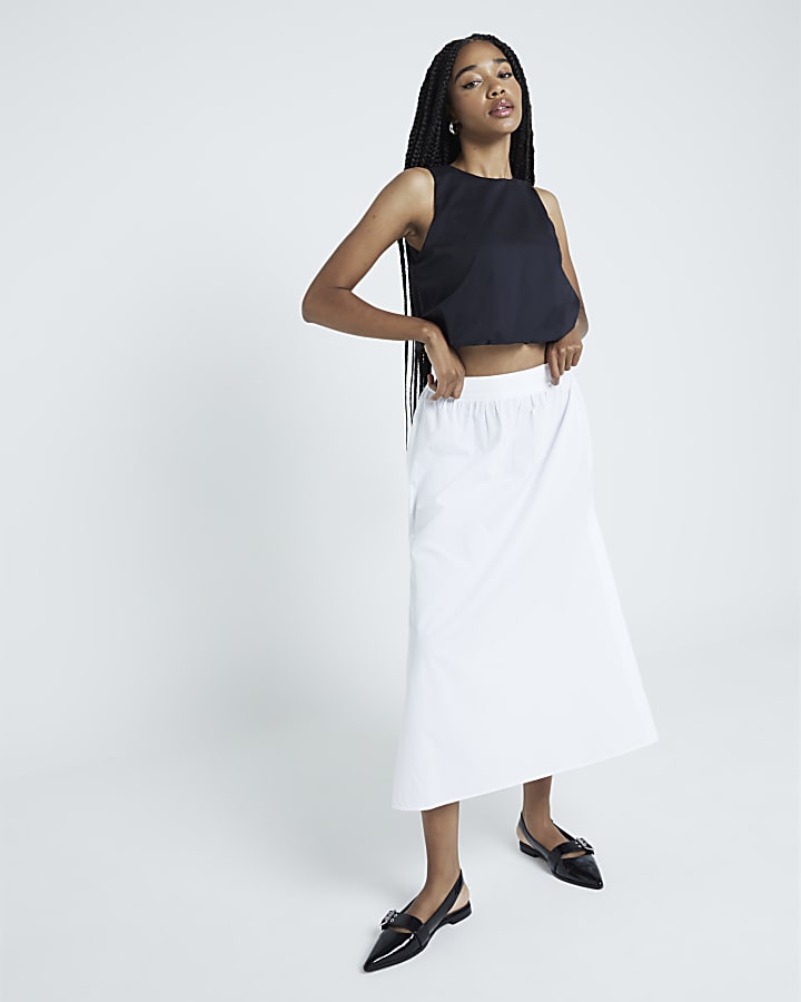 White Cotton Poplin Maxi Skirt