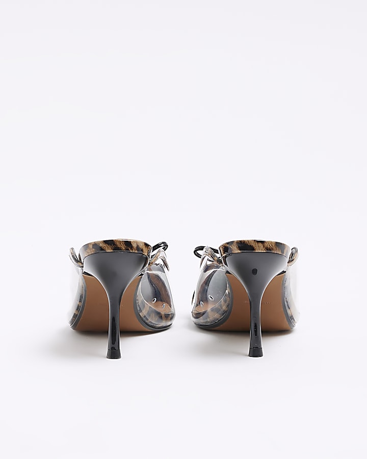 Brown Perspex Leopard Mule Heel Court Shoes