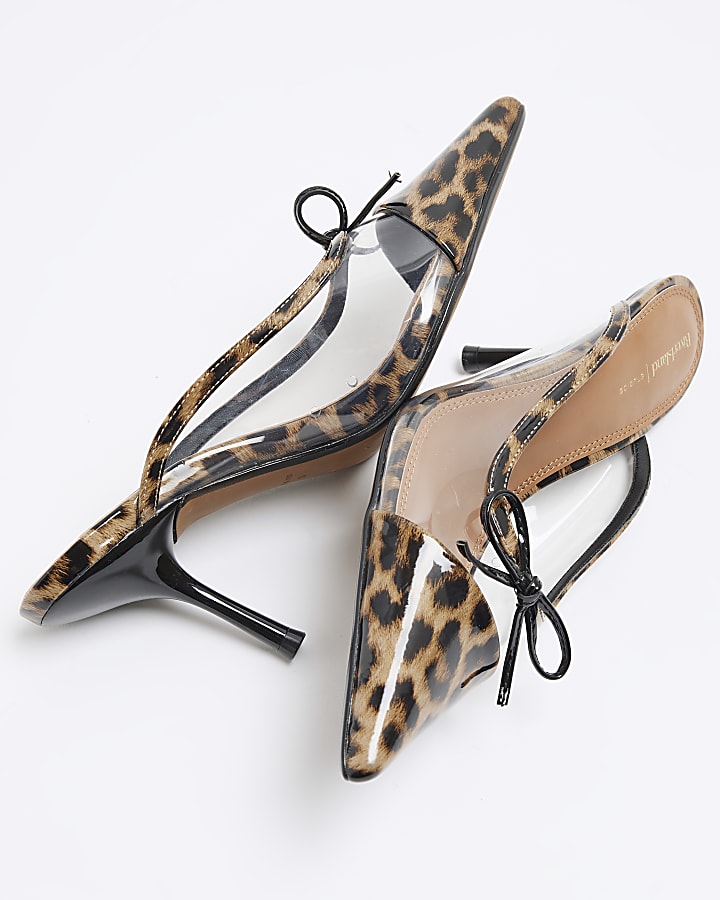 Brown Perspex Leopard Mule Heel Court Shoes