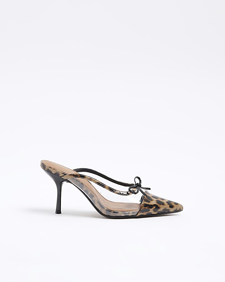 Brown Perspex Leopard Mule Heel Court Shoes
