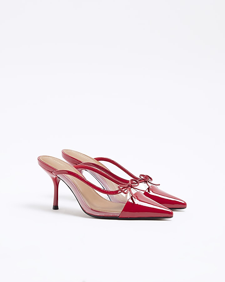 Red Perspex Mule Heel Court Shoes