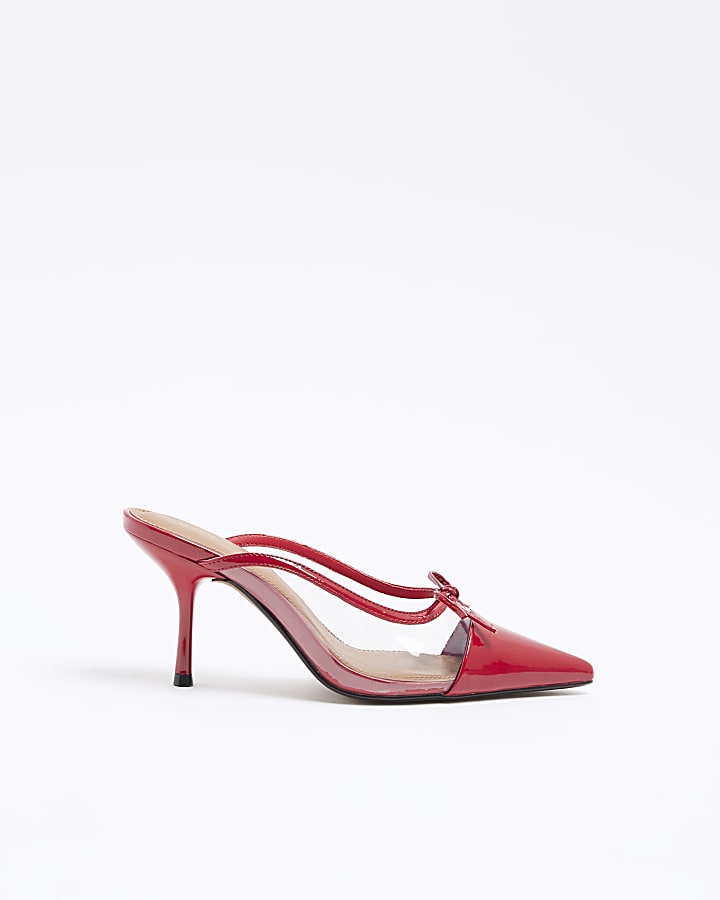 Red Perspex Mule Heel Court Shoes