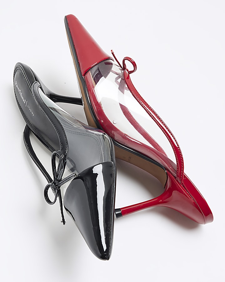 Black Perspex Mule Heel Court Shoes