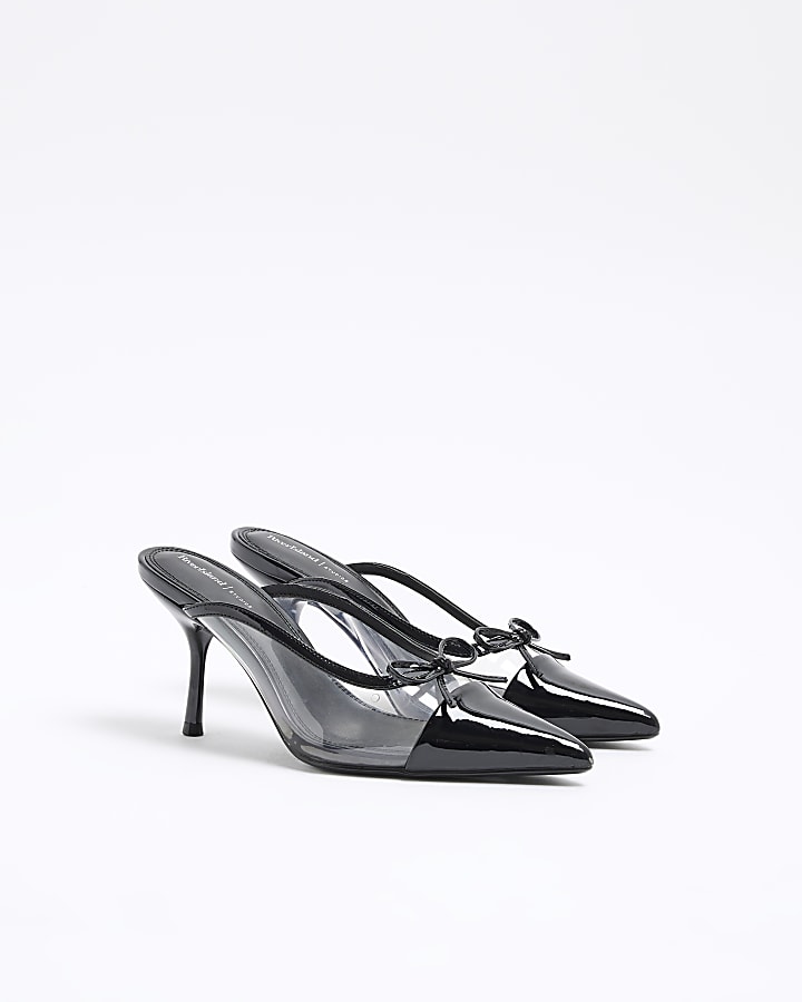 Black Perspex Mule Heel Court Shoes