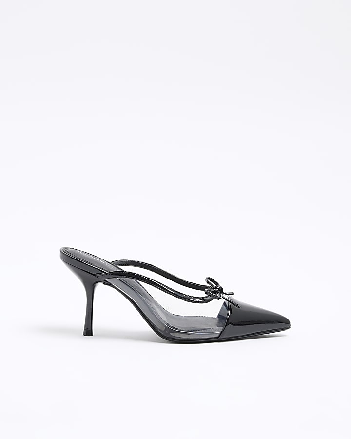 Black Perspex Mule Heel Court Shoes