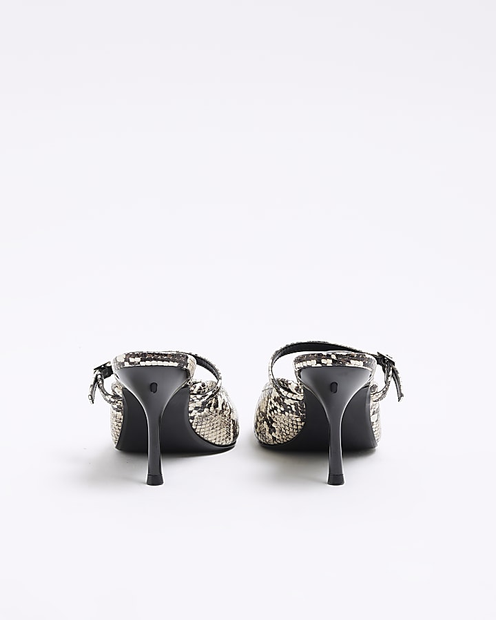Grey Snake Buckle Strap Mule Heel Shoes