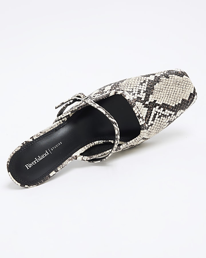 Grey Snake Buckle Strap Mule Heel Shoes