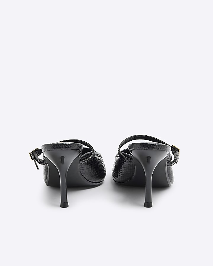Black Buckle Strap Mule Heel Shoes