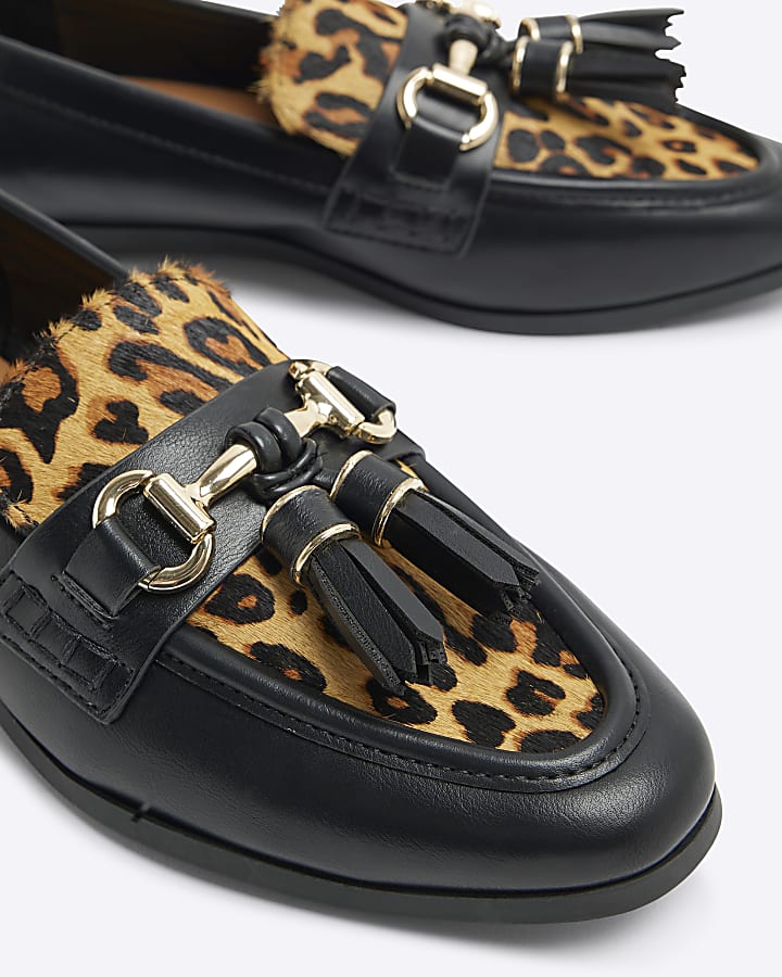 Black Leopard Snaffle Loafers