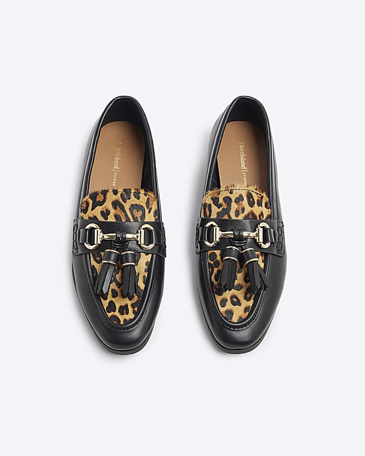 Black Leopard Snaffle Loafers