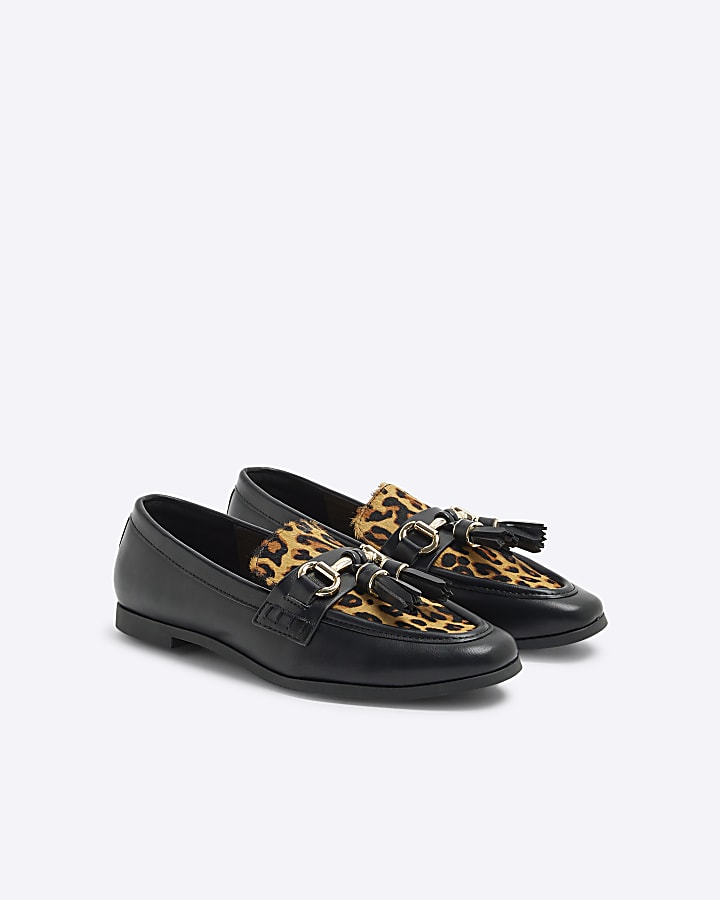 Black Leopard Snaffle Loafers