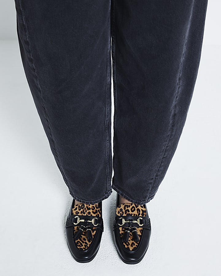 Black Leopard Snaffle Loafers