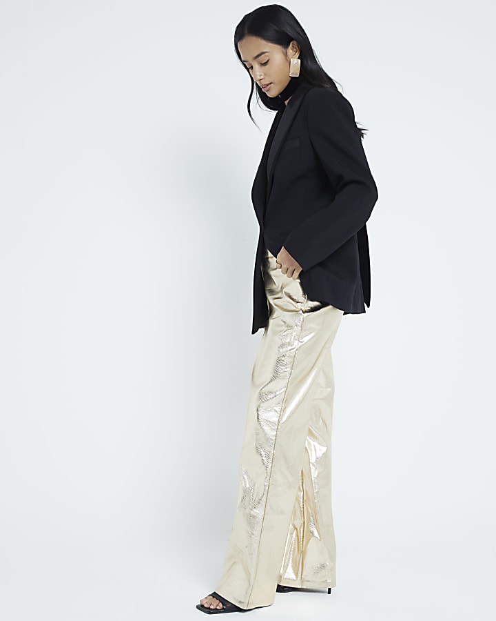 Petite Gold Metallic Faux Leather Trousers