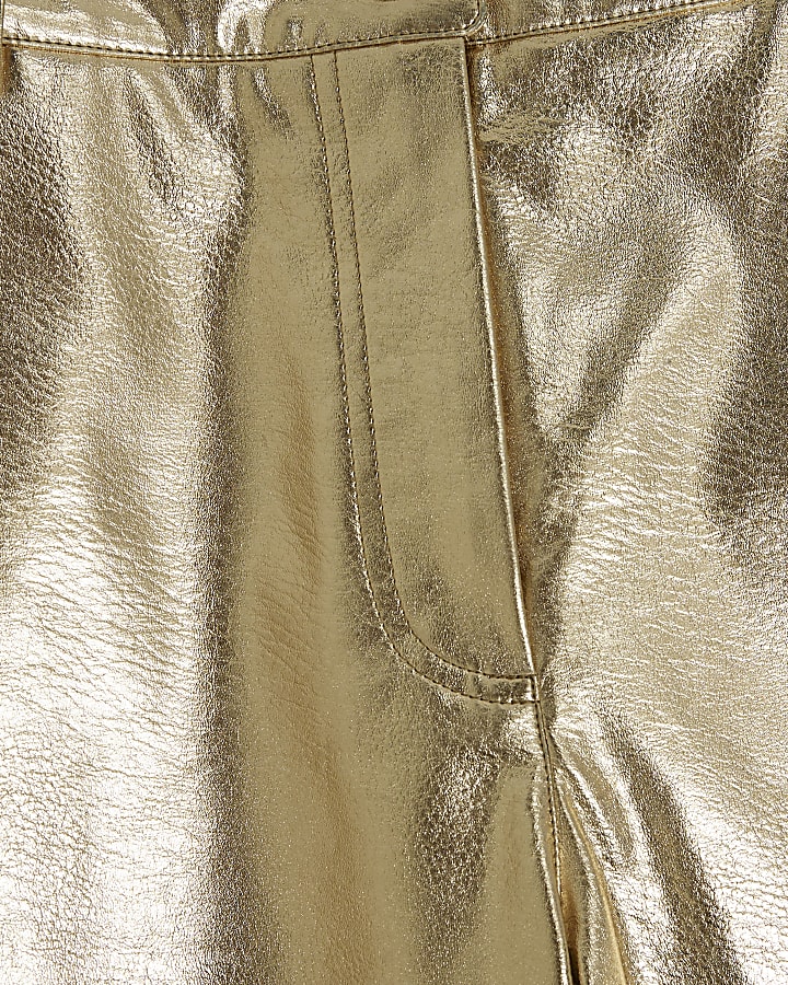 Petite Gold Metallic Faux Leather Trousers