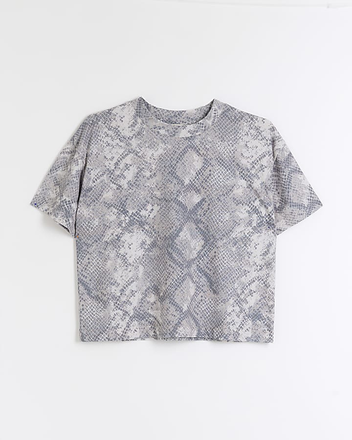 Grey snake print crop t-shirt