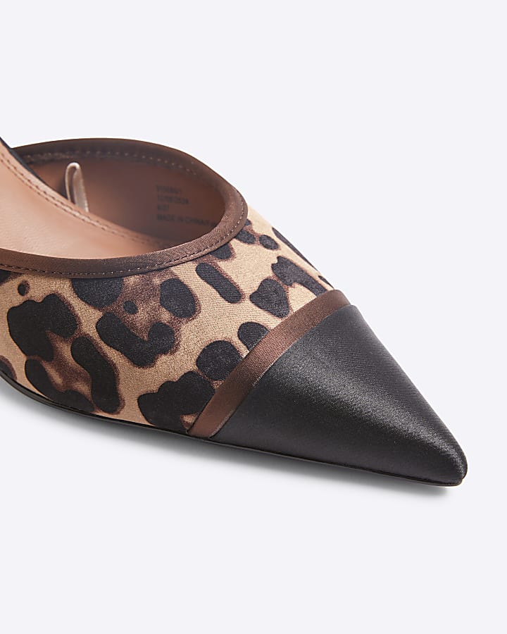 Brown Leopard Pointed Heeled Mules