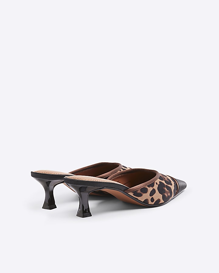 Brown Leopard Pointed Heeled Mules