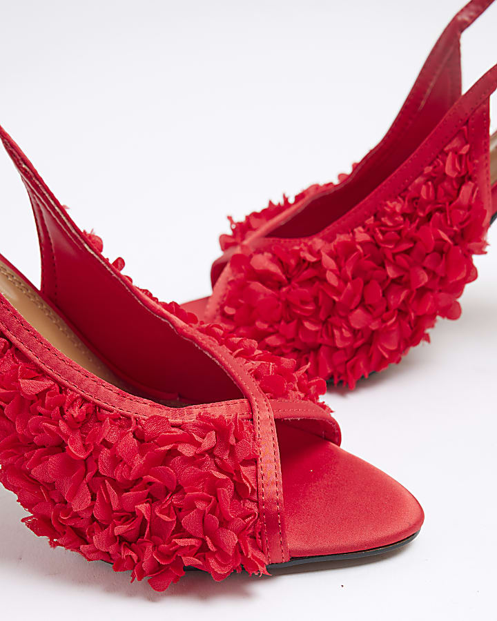 Red Flower Peep Toe Heeled Sandals