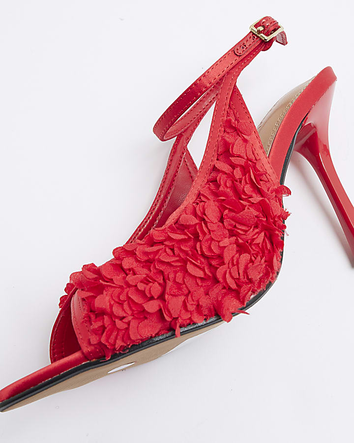 Red Flower Peep Toe Heeled Sandals