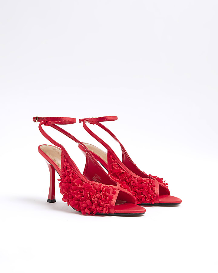 Red Flower Peep Toe Heeled Sandals