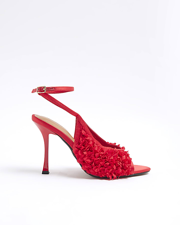 Red Flower Peep Toe Heeled Sandals