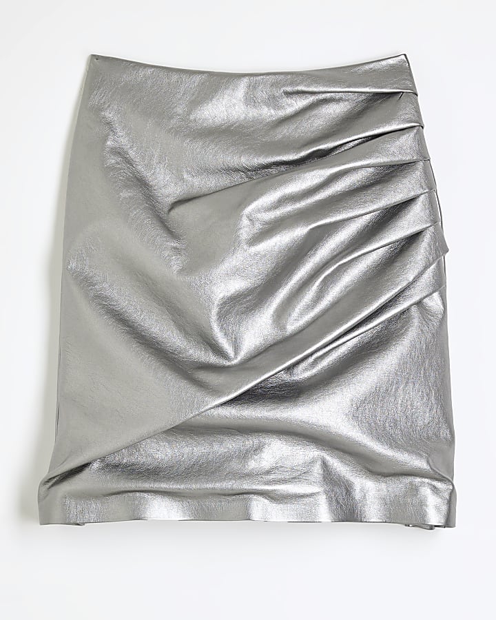 Silver Faux Leather Metallic Mini Skirt