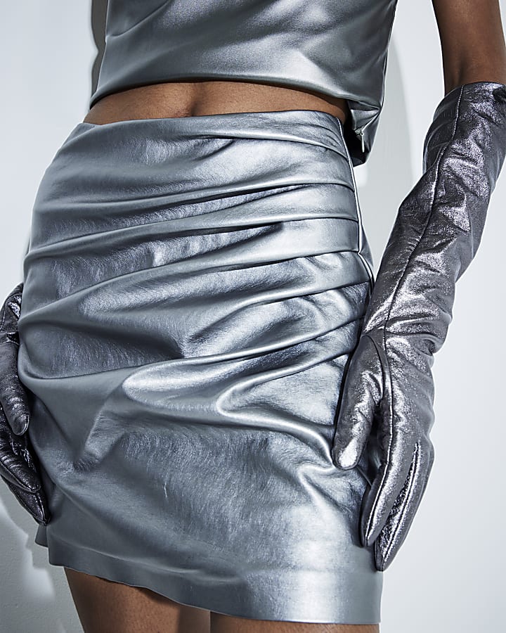 Silver Faux Leather Metallic Mini Skirt