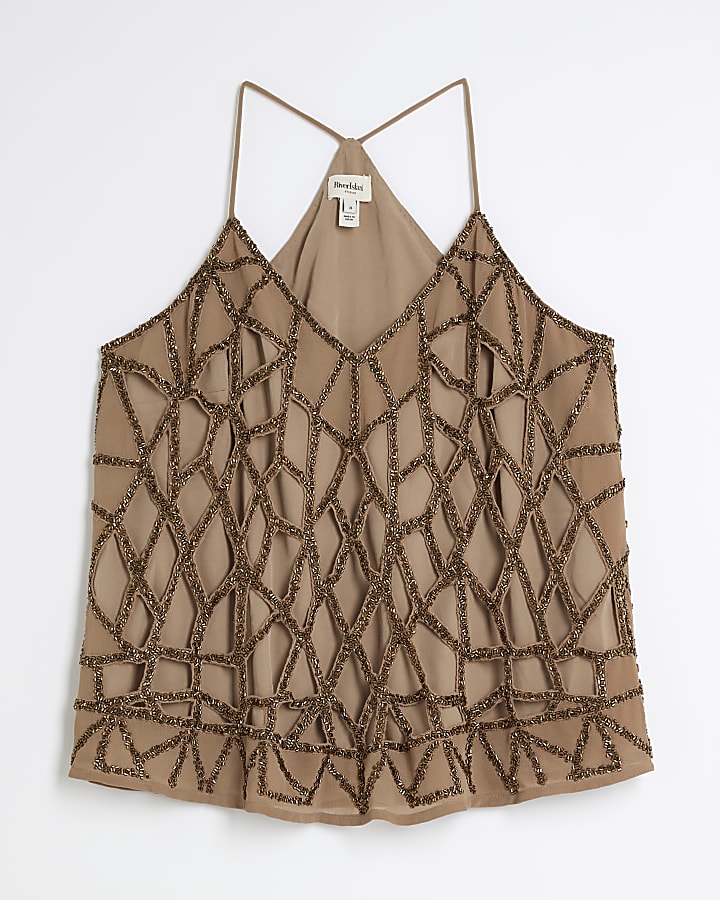 Gold Sleeveless Beaded Cami Top