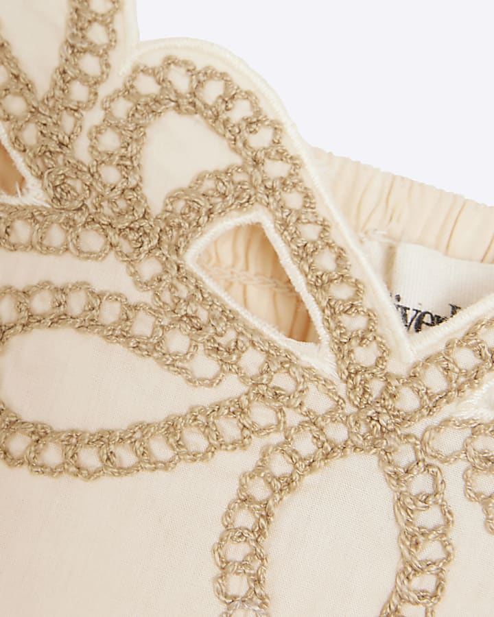 Petite Cream Embroidered Crop Top