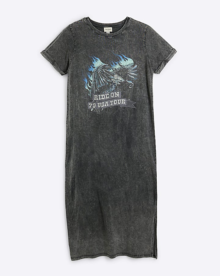 Petite Grey Eagle graphic t-shirt midi dress