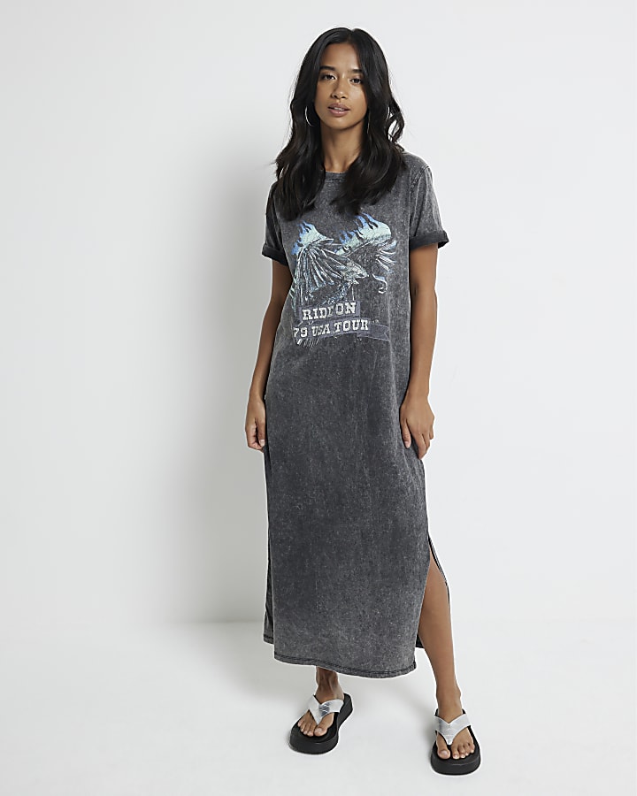 Petite Grey Eagle graphic t-shirt midi dress