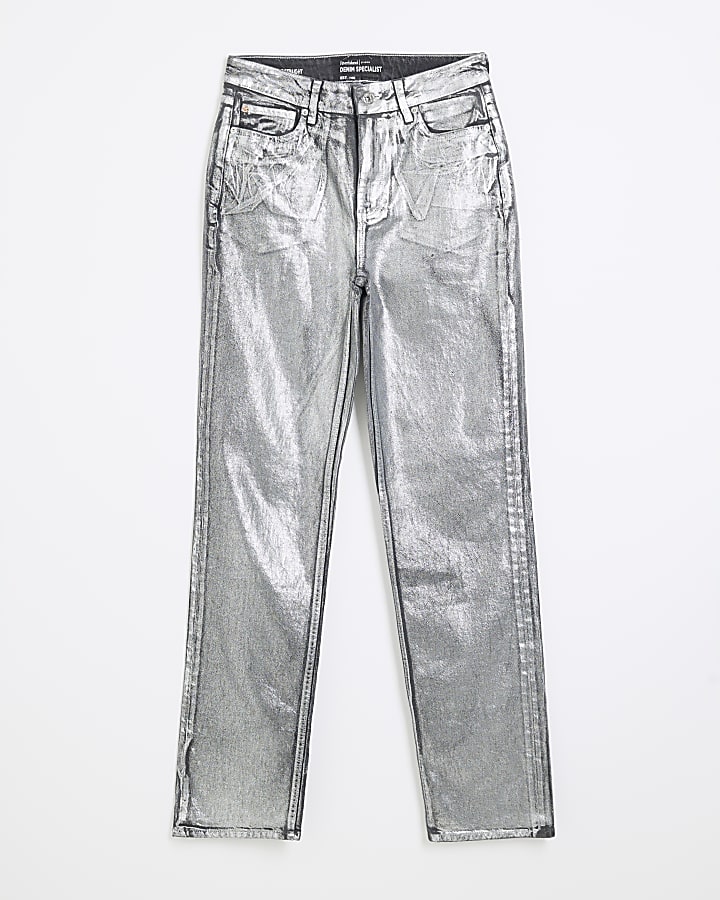 Silver Denim High Waisted Straight Jeans