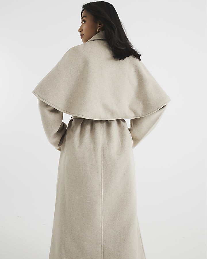 Petite Beige Wool Blend Oversized Cape Coat