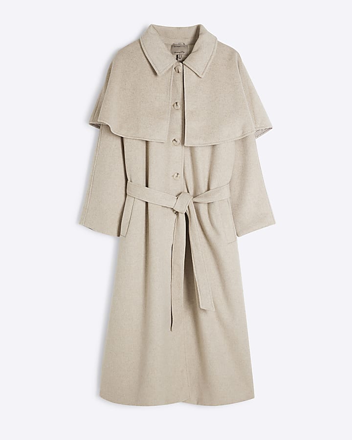 Plus Beige Wool Blend Cape Coat River Island