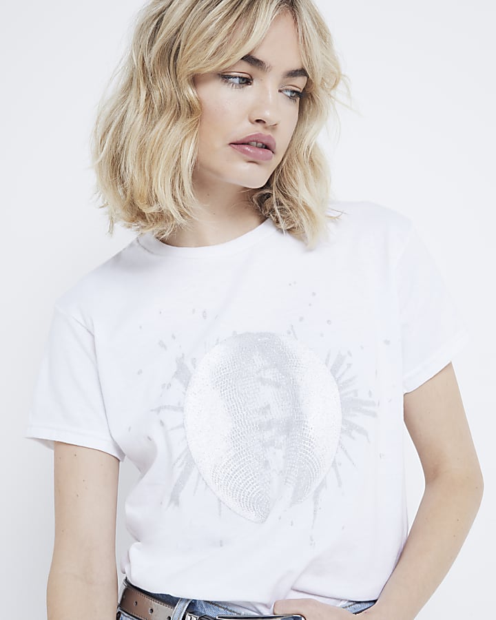 White Disco Ball Graphic T-Shirt