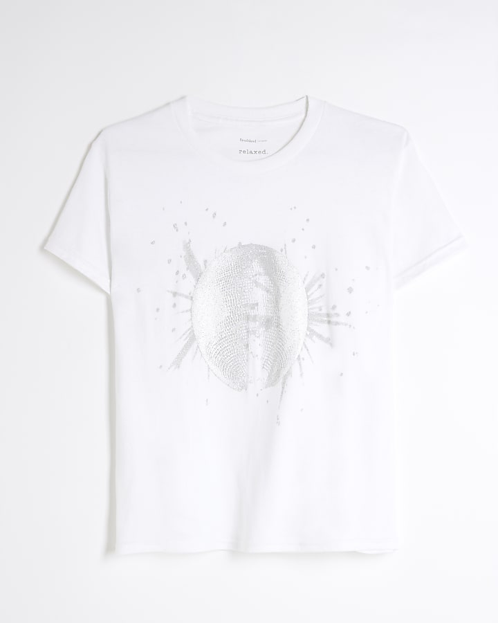 White Disco Ball Graphic T-Shirt