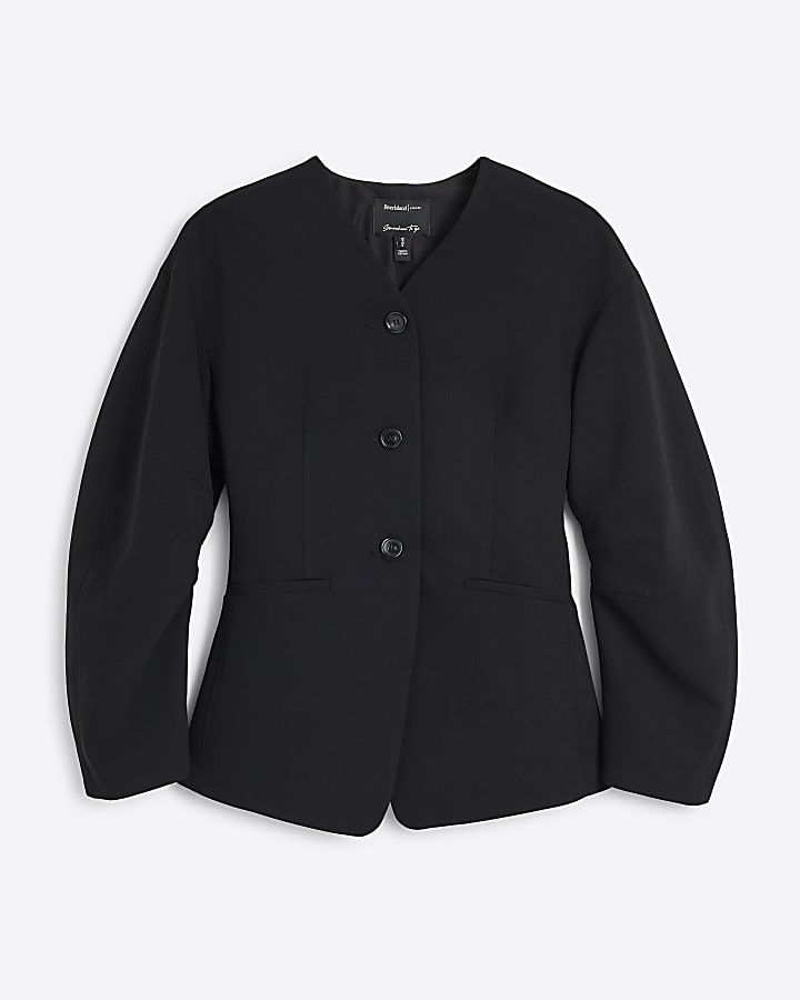 Black Puffed Sleeve Tailored Blazer