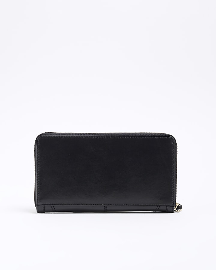 Black Leather Zip Around Pouch