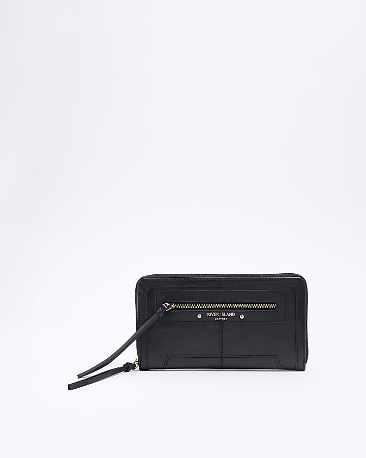 Black Leather Zip Around Pouch