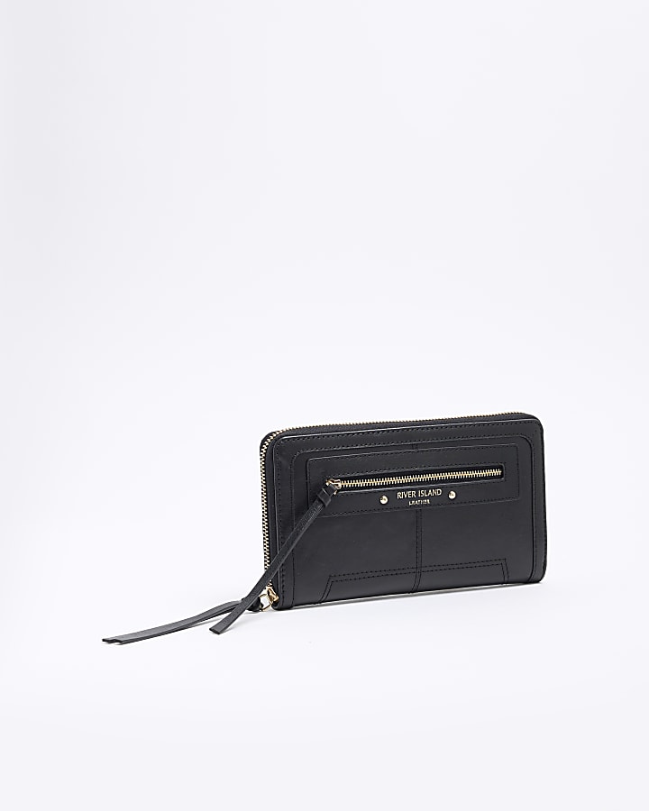 Black Leather Zip Around Pouch