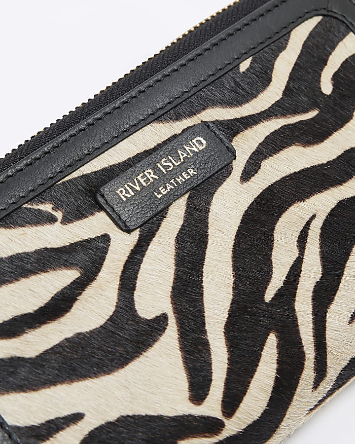 Black Leather Zebra Zip Around Purse