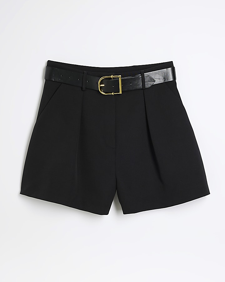 Black Belted Structured Shorts