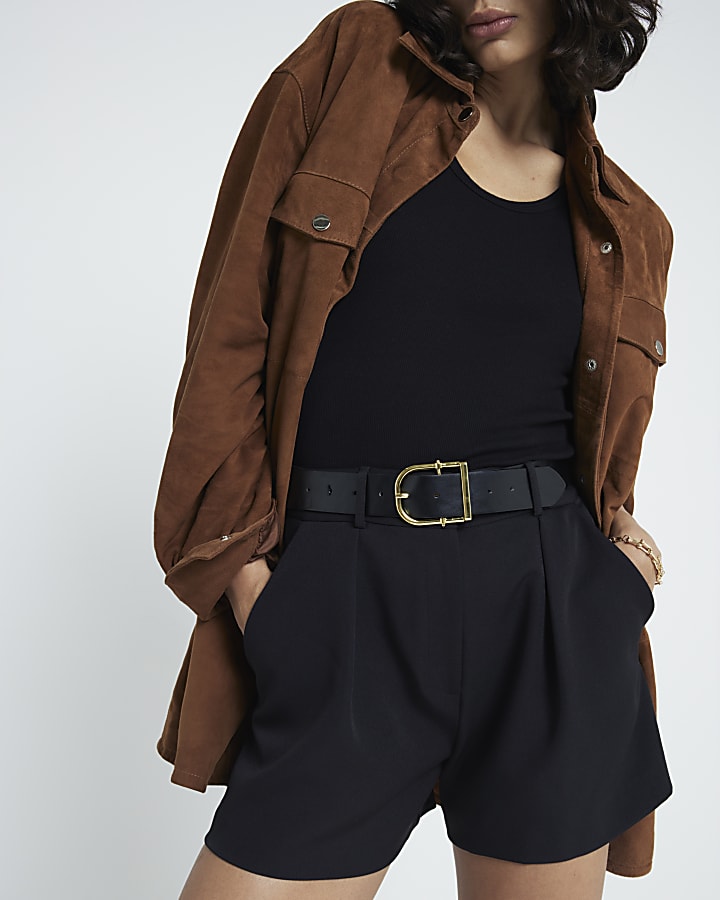 Black leather shorts river island online