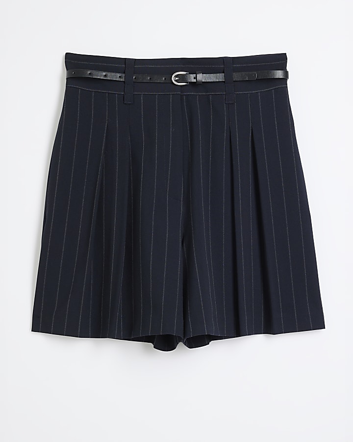 Navy Stripe Structured Shorts