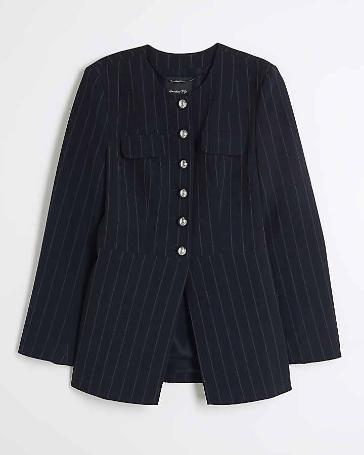 Navy Stripe button up Military blazer