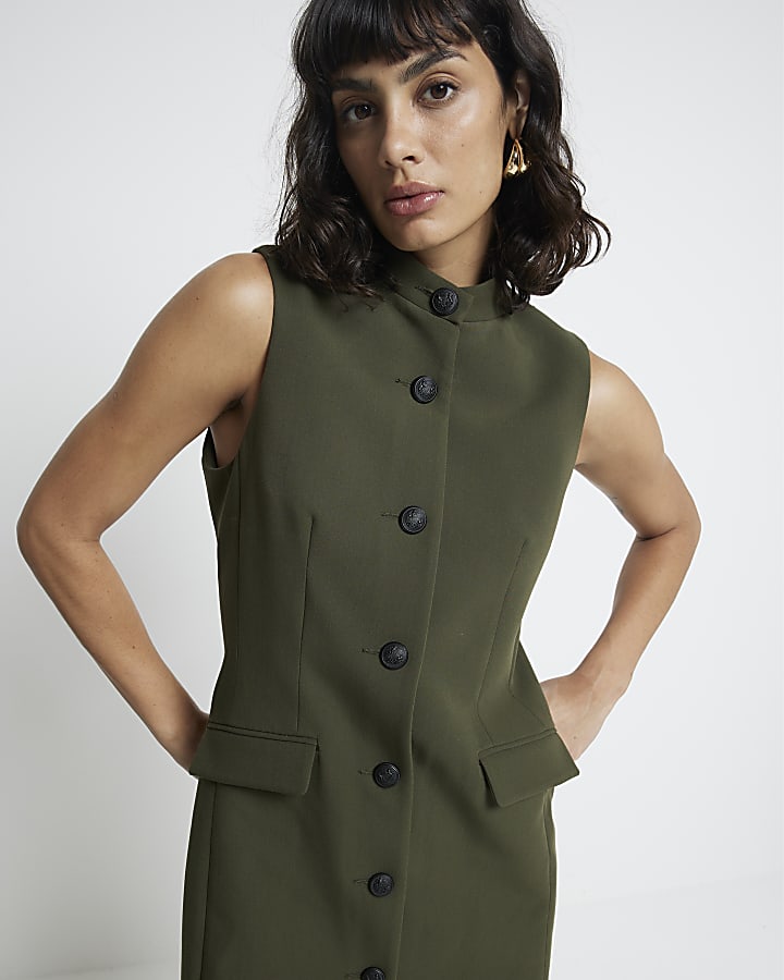 Khaki Pocketed Military Mini Dress